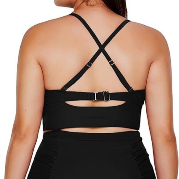 NWOT Dearlove Bra Shaped cups + High Waisted Ruched Bottoms 2 Pc. SwimSuit Sz L - Picture 3 of 3